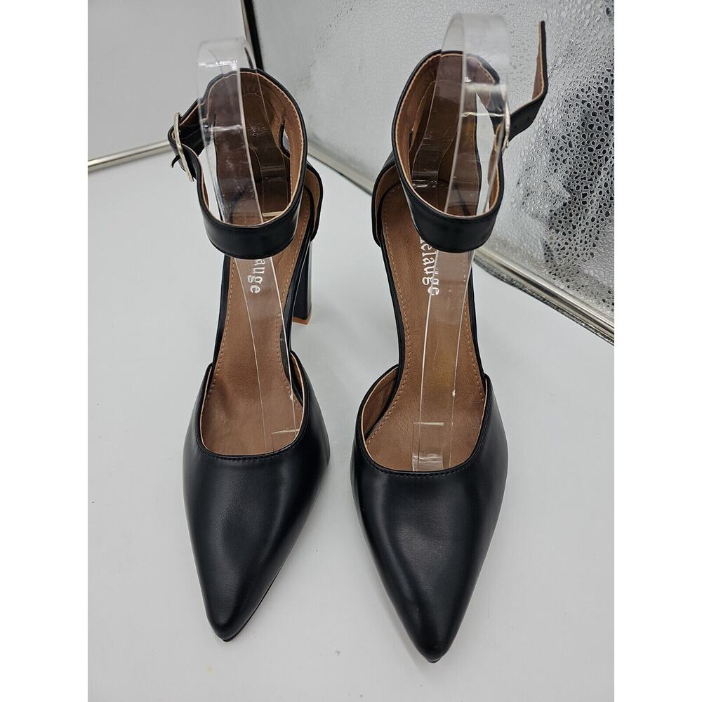Enelauge Women's Pointed-Toe Ankle Strap High Chunky Block Heel Dress Pump Shoes